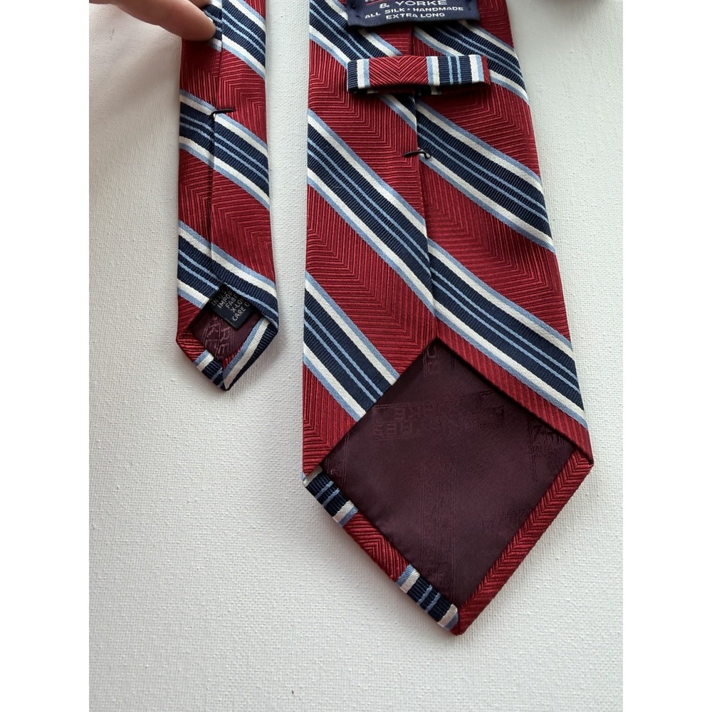 Roundtree & Yorke Extra Long Silk Neck Tie Red Blue Stripe Handmade 66" - Picture 2 of 5